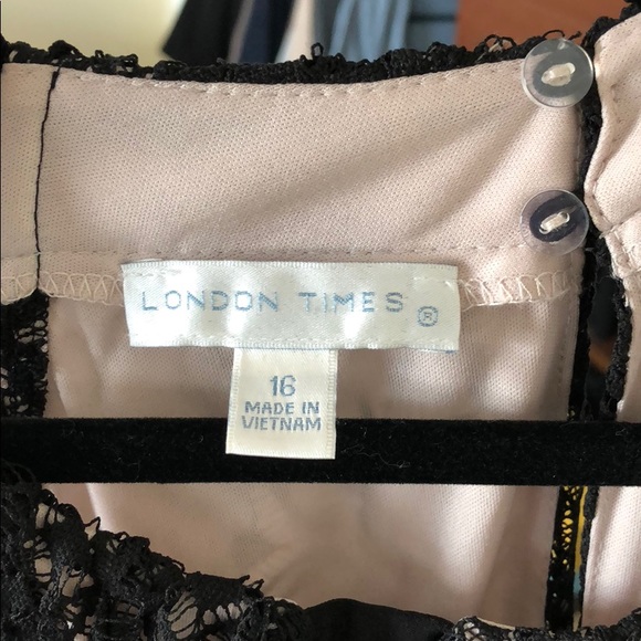 London Times Black Lace Overlay Over Tan Gown - Picture 5 of 6